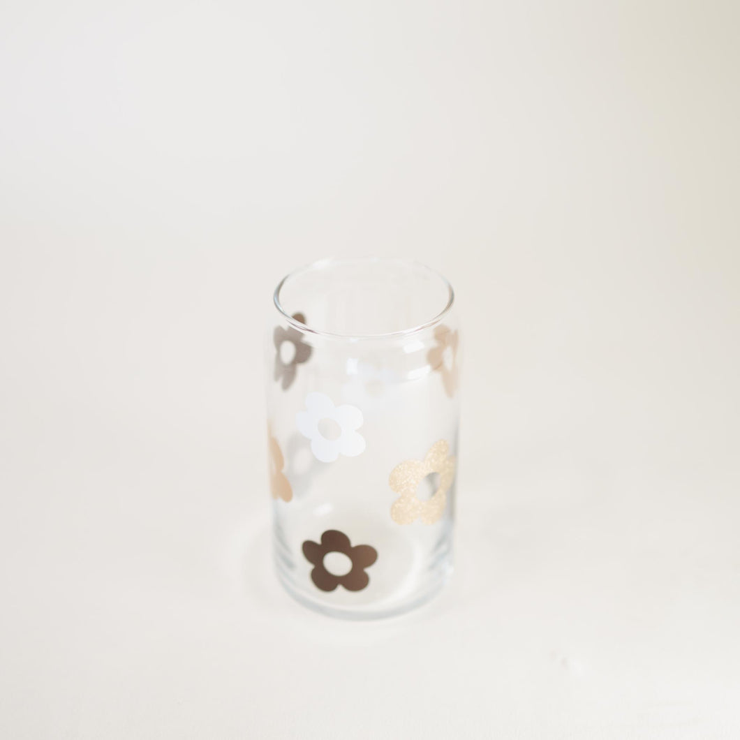 Retro Flowers Iced Coffee Glass