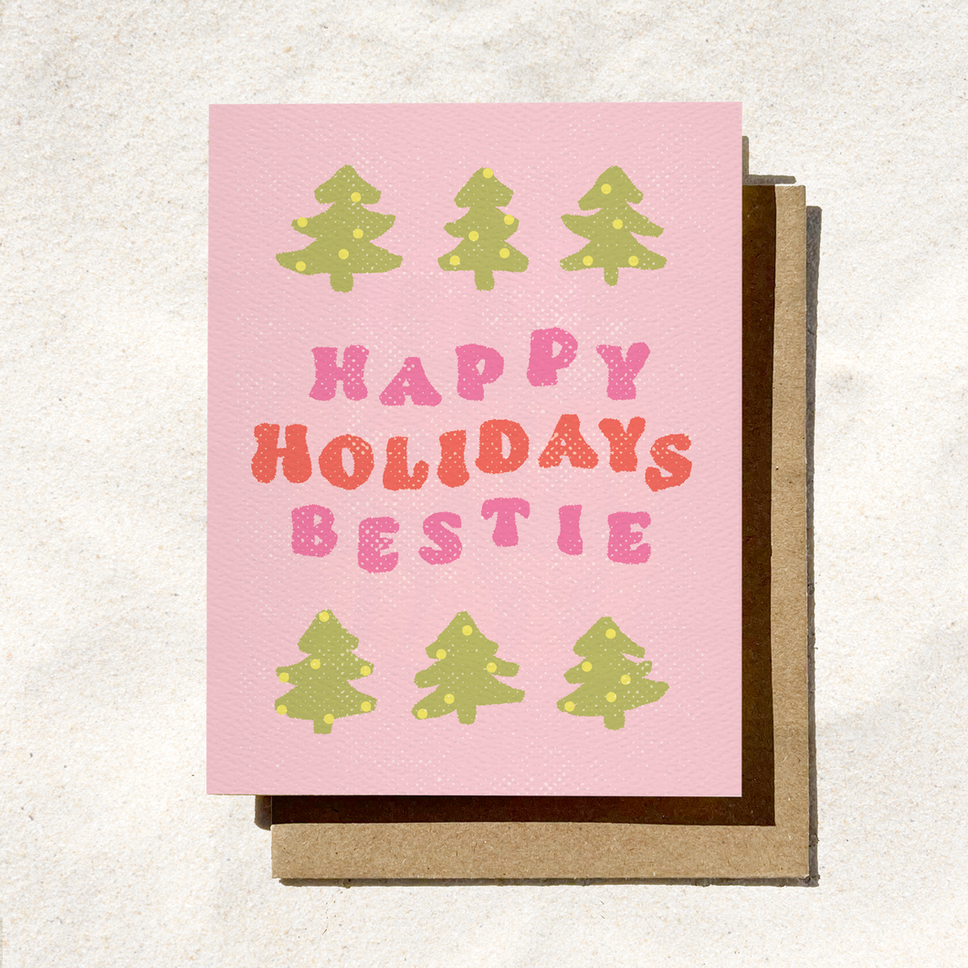 Happy Holidays Bestie Card – Pink Christmas Greeting Card