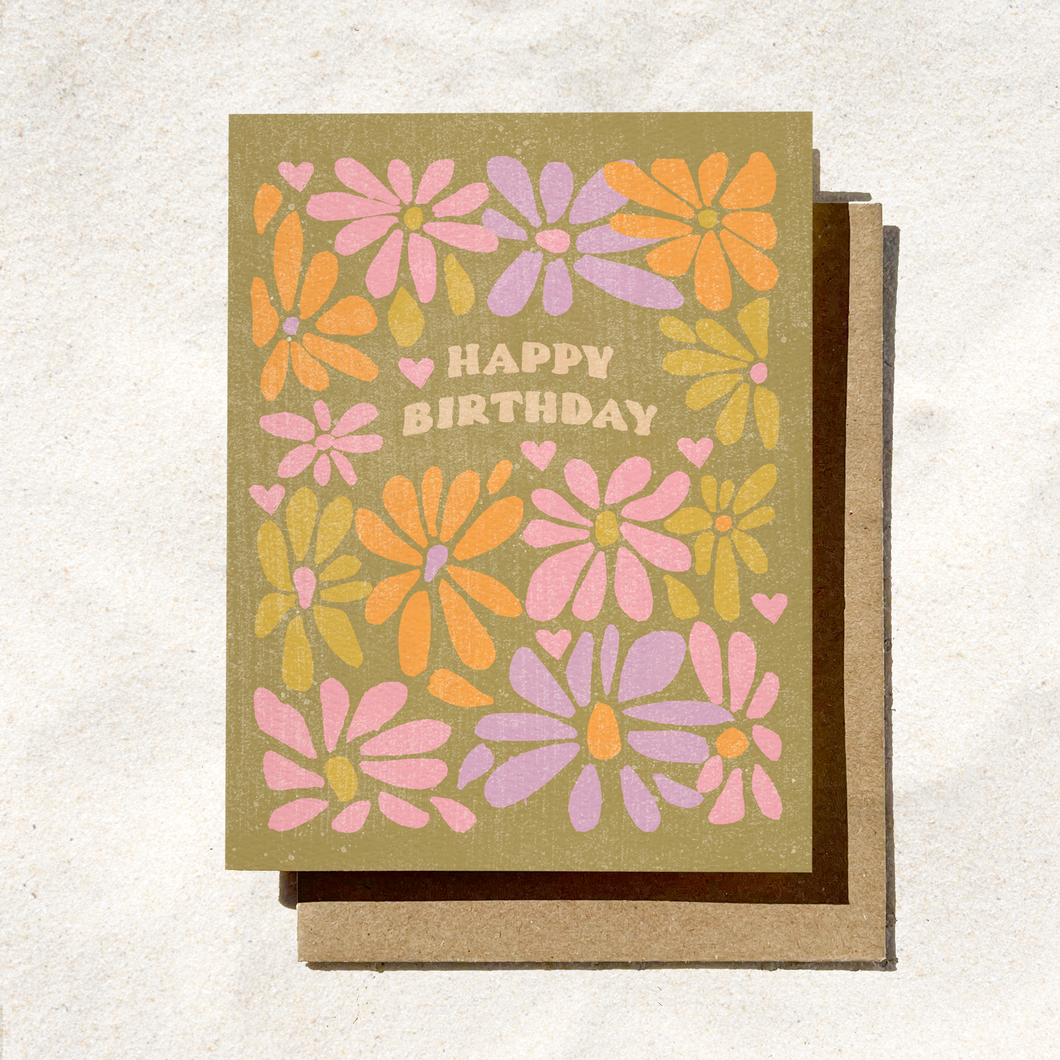 Happy Birthday Retro Flower - Hippie Birthday Card
