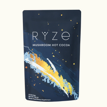Load image into Gallery viewer, Ryze Mushroom Hot Cocoa package with a blue and yellow design on a white background
